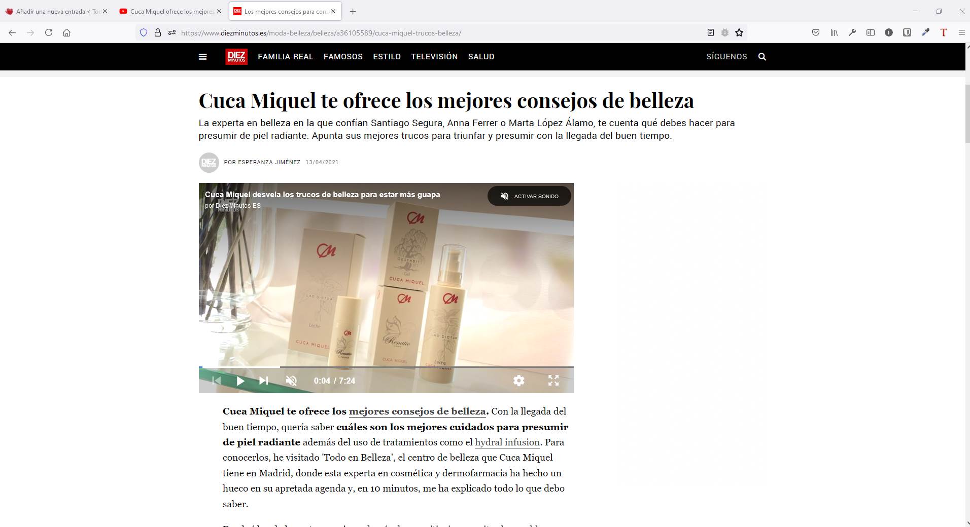 Cuca Miquel entrevistada por la Revista Diez Minutos en Todo en Belleza La revista 10 minutos entrevista a Cuca Miquel en Todo en Belleza